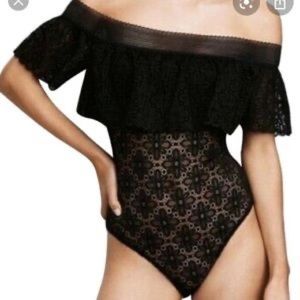 Victoria Secret Black Off the Shoulder Lace Bodysuit